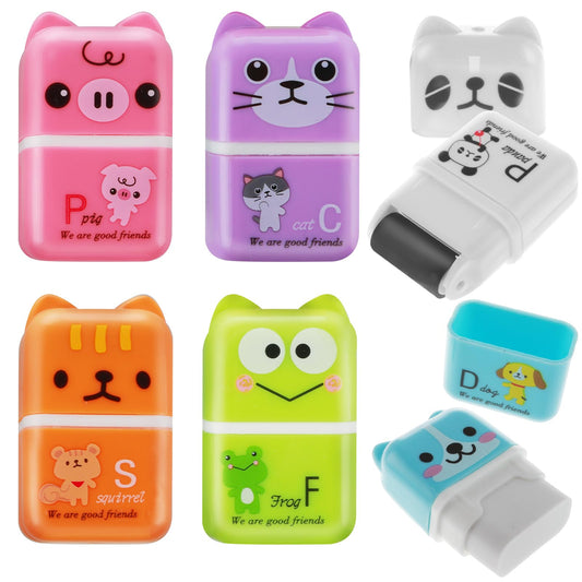 Aster 6Pcs Erasers for Kids, Cute Erasers with Clean Up Roller, Cute Rubbers Animal Themed Pencil Erasers with Cover and Roller, Fun Erasers Cool Erasers for School Party Favors Gift Supplies
