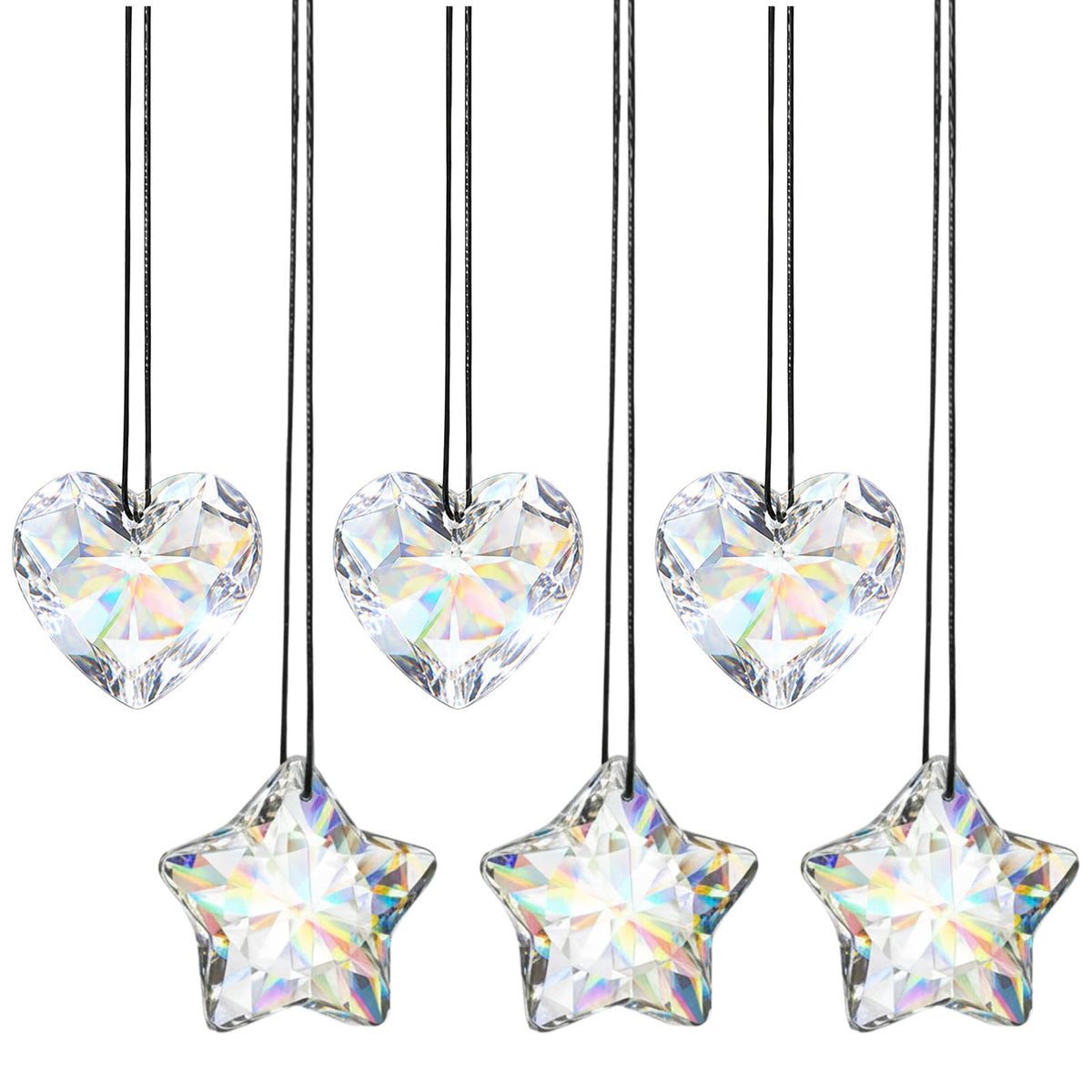 Pack of 6 Christmas Tree Crystal Decorations, Stars Crystals for Hanging