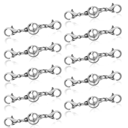 10 Pieces Double Lobster Clasps Locking Magnetic Jewelry Clasps Connector Bracelet Necklace Clasps Closures Replacement for Jewelry Bracelet Necklace Making (Sliver)