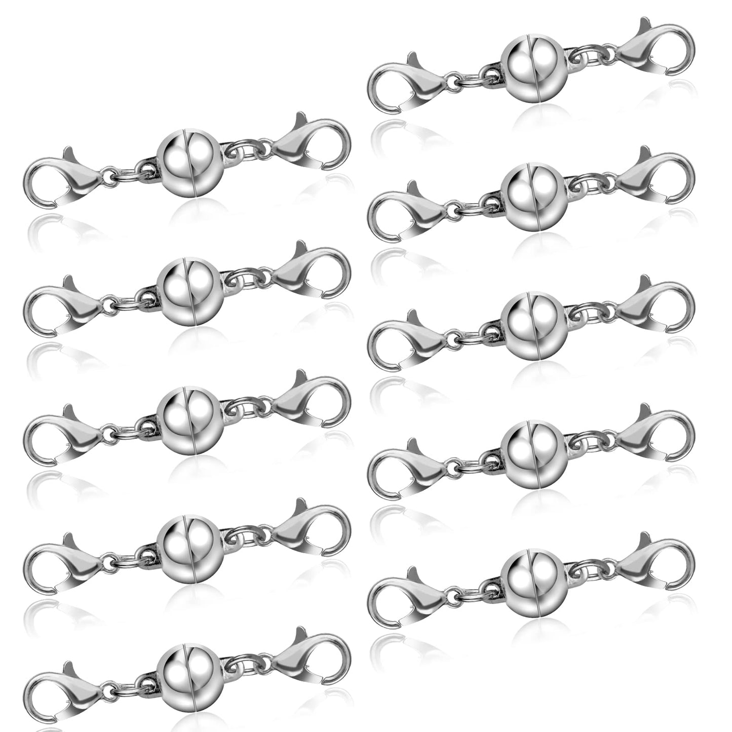 10 Pieces Double Lobster Clasps Locking Magnetic Jewelry Clasps Connector Bracelet Necklace Clasps Closures Replacement for Jewelry Bracelet Necklace Making (Sliver)