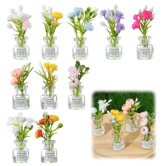 10 Pcs Miniature Flower Dollhouse Plants, 1:12 Scale Glow in The Dark Glass Vase Flowers, Tiny Plant Decor for Dollhouses Accessories & Fairy Gardens