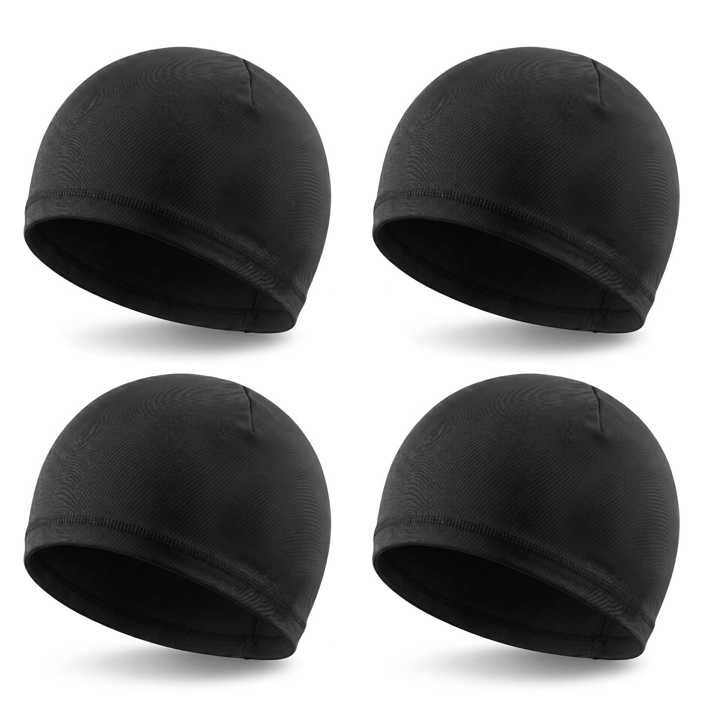 4 PCS Breathable Skull Caps for Men, Black Skull Cap Under Hard Sweat Cap