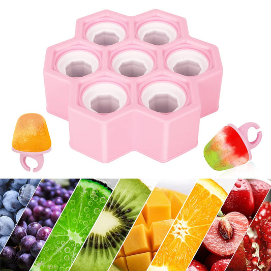 ASTER 7 Cavities Popsicle Molds-Bpa Free,Food Grade Silicone Ice Pop Molds DIY Popsicles Ice Cream Molds Easy Release and Reusable for Homemade Ice Cream Popsicle (Pink)