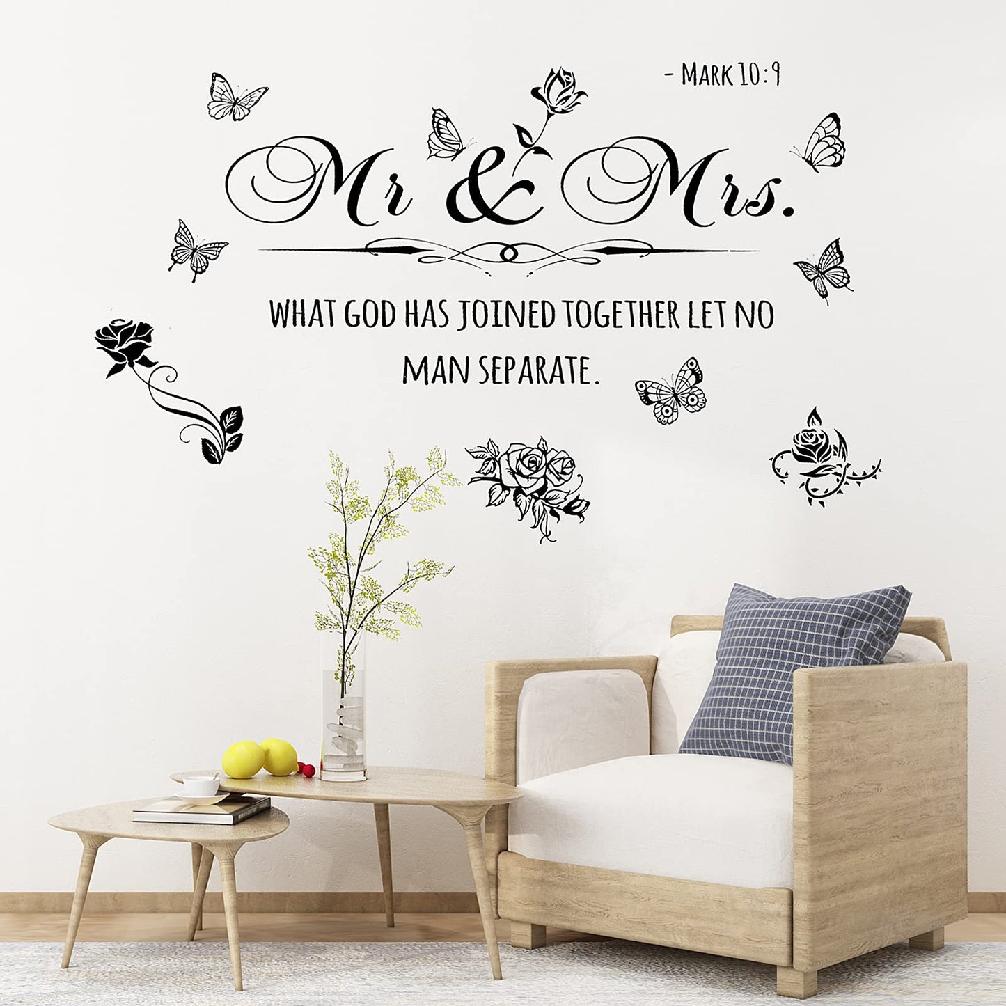 ASTER Mr. and Mrs. Wall Decals Peel Removable Mr&Mrs Wall Sticker and Stick Wall Decals Romantic Wedding Anniversary Decor Living Room Bedroom Home Decorations