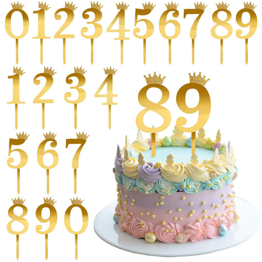 0-9 Number for Cake Topper, Aster 20 Pieces Gold Acrylic Shiny Cake Topper with Crown, DIY Glitter Number Cupcake Decorations for Birthday, Party, Wedding, Anniversary, Bottle Service, Night Club