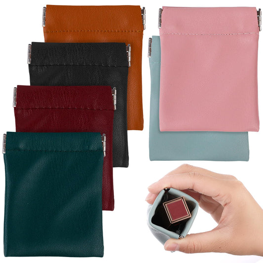 ASTER 6 Pcs Snap Closure Leather Purse Organizer Pouches, Mini Makeup Bag for Purse, Lambskin Pocket Cosmetic Bag, Waterproof Portable No Zipper Makeup Pouchic for Cosmetics Headphones Jewelry