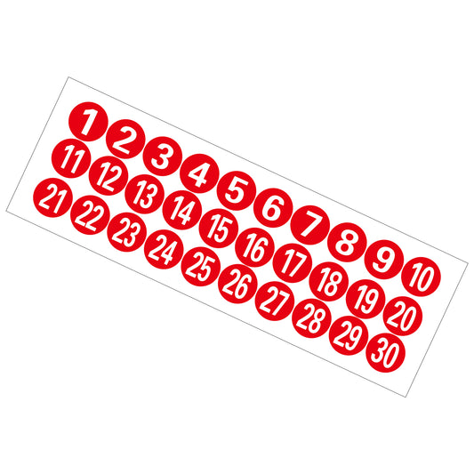 1-30 Circle Number Stickers, 1 Inch Consecutive Number Stickers, Red Circle Numbered Vinyl Sticker, Numbers Inventory Sticker for Inventory Classification, Adhesive Decal for Organizing, Box and Bin