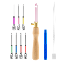 10 Pack Punch Needle Kit Adjustable Punch Needle Tool with 7 Sizes Needle Heads Wooden Handle Punch Needle Kits Adults Beginner Punch Needle Embroidery Kit Cross Stitch Crafts