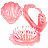 Axafazup Compact Hair Brush with Mirror, Iridescent Shell Folding Travel Hairbrush for Purse, Shinning Finish Foldable Shell Mini Pocket Massage Comb for Women (Pink)