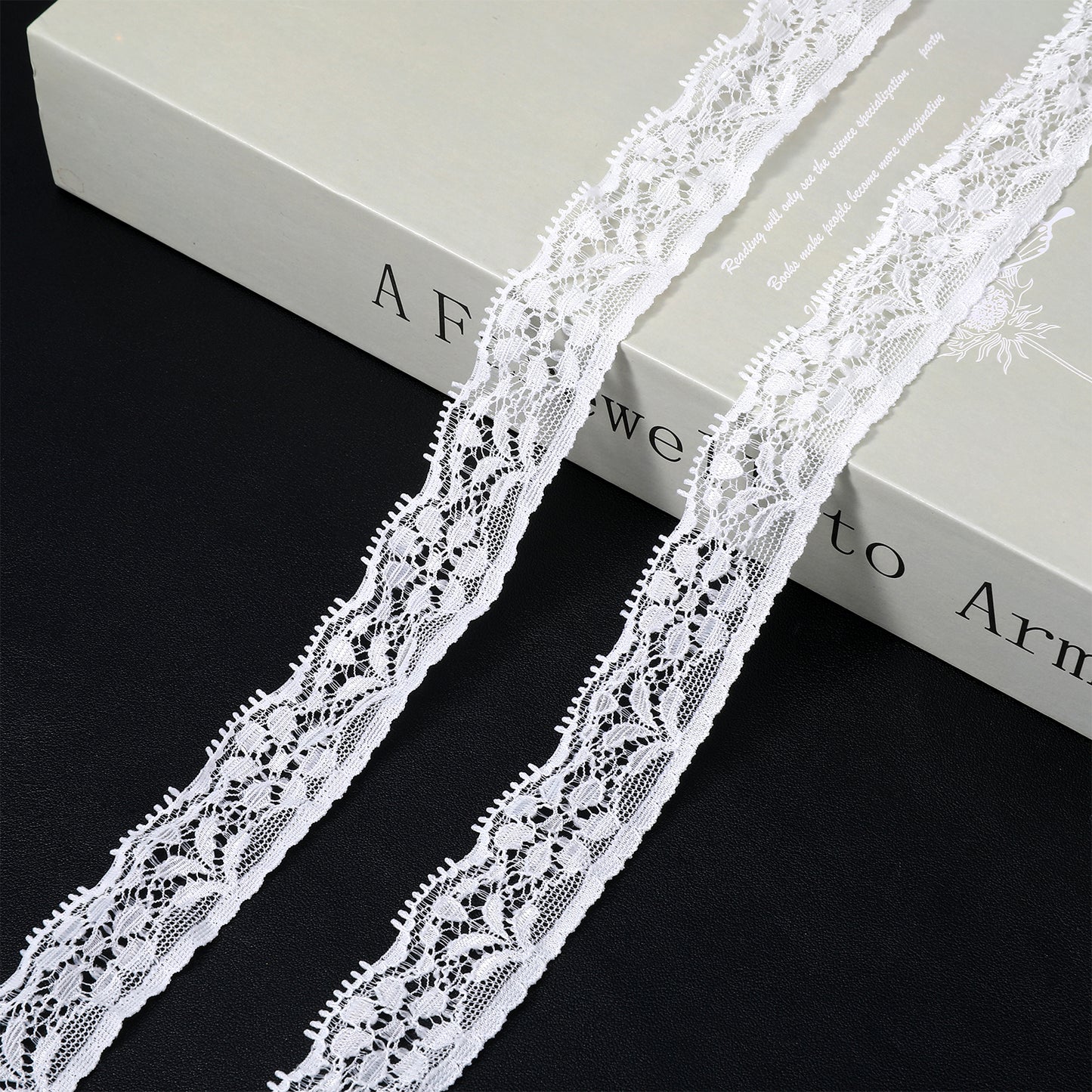 Elastic Lace Ribbon, 1.8 Inch Wide x 10 Yards Elegant White Lace Trim Ribbons for Sewing, Stretchy Floral Pattern White Laces Ribbon for Sewing, DIY Crafts, Gift Wrapping, Wedding