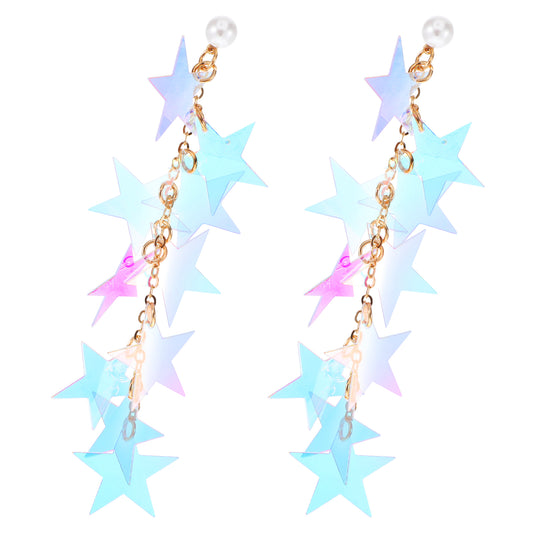 1 Pair Star Earrings Star Long Tassel Dangle Earrings for Women Shooting Star Earrings Colorful Star Sparkly Earrings Fashion Star Long Tassel Dangle Drop Earrings