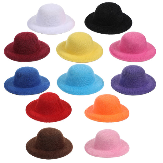 Aysatogc 12PCS Mini Formal Hats, Colorful Mini Top Hats Doll Hat for Crafts Miniature Doll Hat for DIY Crafting Hair Accessories and Decorations(2.3"/5.8cm)