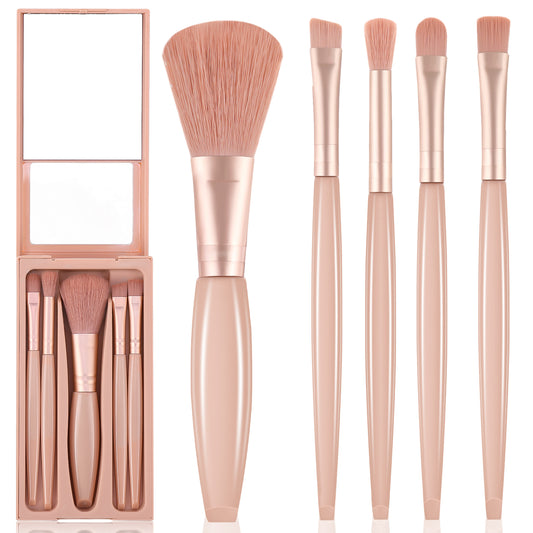 Travel Size Makeup Brushes, Soft Travel Makeup Brush Set Mini Make Up Brushes with Case & Mirror, Portable Makeup Brush Kit Eye Makeup Brushes Set, Complete Function Cosmetic Tools (Apricot)