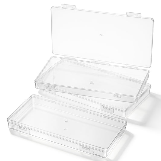 Axafazup 4 Pack Mini Plastic Storage Containers Box, Clear Rectangle Organizer Case with Hinged Lid for Cards, Accessories, Crafts, Beads, Jewelry, Game Pieces, Business Cards