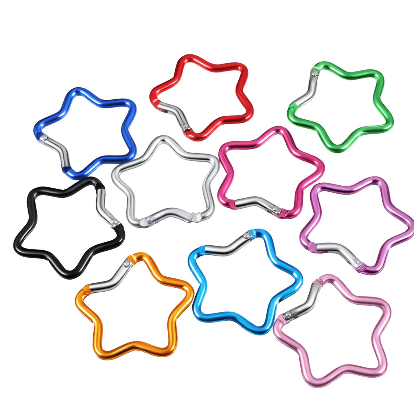 10Pcs Star Shaped Carabiner Keychains, Aluminum Heavy Duty Spring Snap Hook with Key Rings, Outdoor Accessories for Camping, Hiking, Fishing, Fits Keys & Wallet, Key Holder Clip (10 Colors)
