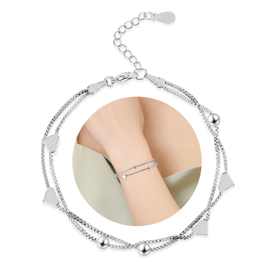 ASTER Silver Heart Bracelet Sterling Silver Bracelet for Women Girls Layered Charm Bracelets Silver Bracelets Friendship Bracelets for Girls Women's Jewellery
