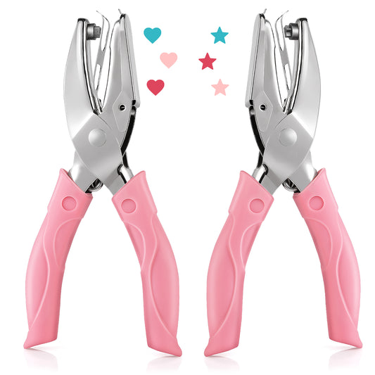 ASTER 2PCS Handheld Hole Paper Punch Metal Single Handheld Hole Paper Punchers with Soft Grip Heart/Star Shape, Hole Puncher for DIY Craft Tags Clothing Ticket Scrapbook Tool