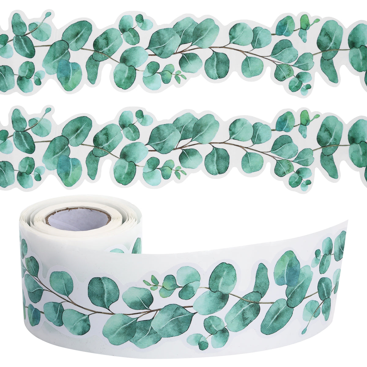 ASTER 33 Feet Eucalyptus Bulletin Board Borders Die-Cut Border Trim Classroom Bulletin Wall Decor Tropical Leaves Greenery Wall Decals Border for Bulletin Boards Office Chalkboard Decors