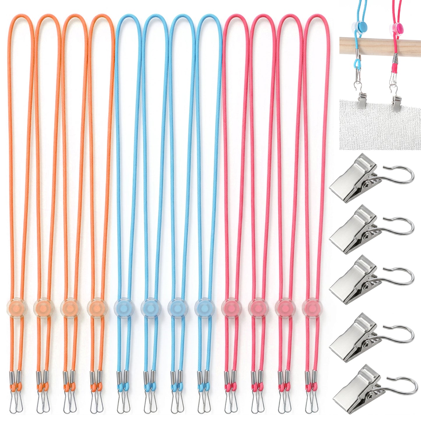24Pcs Cross Stitch Side Clips, Elastic Rubber Ropes with Metal Clips, Adjustable Cross Stitch Holders for Embroidery Fabric