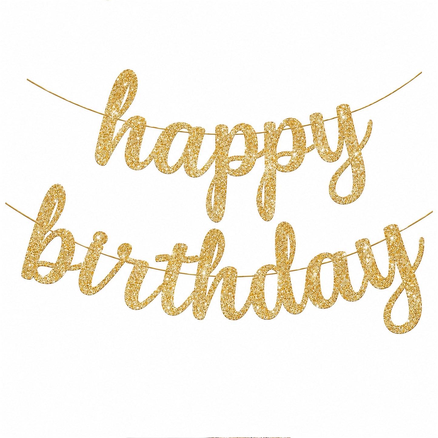 Gold Happy Birthday Banner, Reusable Glitter Champagne Gold Happy Birthday Hanging Sign Banner for Women Men, Party Backdrop Decorations
