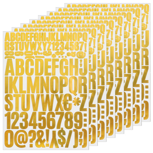 YQQYG 8 Sheets/816 PCS Letters Stickers Gold, 0.8 Inch and 1.6 Inch Vinyl Letter Number Stickers, Stick on Alphabet Stickers for Poster Board Mailbox Signs Scrapbook