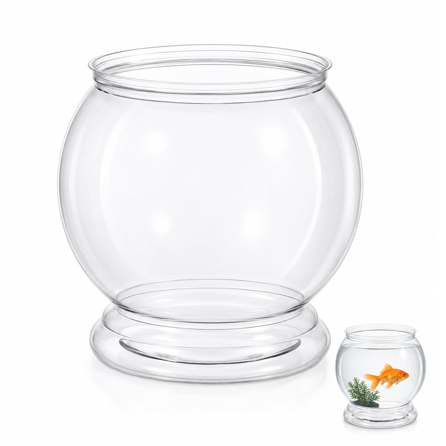 Mini Plastic Fish Bowl with Artificial Aquatic Plants, 27 oz Decorative Fish Bowls Unbreakable Plastic Betta Fishes Tank Clear Round Desktop Vases Bowls for Home Decor, Centerpiece Vases, Candy
