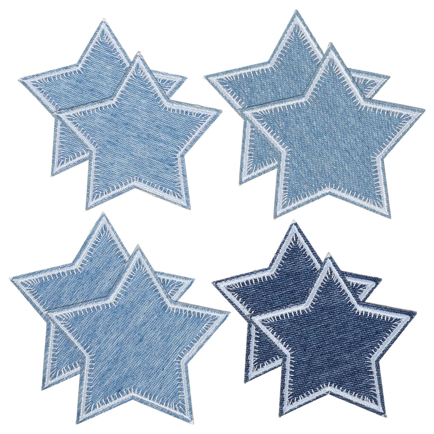 Pack of 8 Star Iron-On Patches Jeans Blue Iron-On Patches