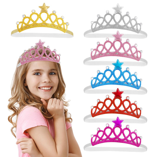 Aster 6Pcs Baby Tiara for Girls, Princess Crowns for Girls, Elastic Toddler Headband Fit For 1-6 Years Girls Sparkling Crown Headband Princess Headpiece Girls Tiaras for Birthday Party, Photography