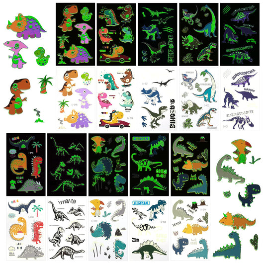 10 Sheets Dinosaur Temporary Tattoos Kids, Glow In The Dark Tattoos Temporary for Kids Waterproof Cartoon Temporary Tattoos for Kids Birthday Halloween Party Decorations