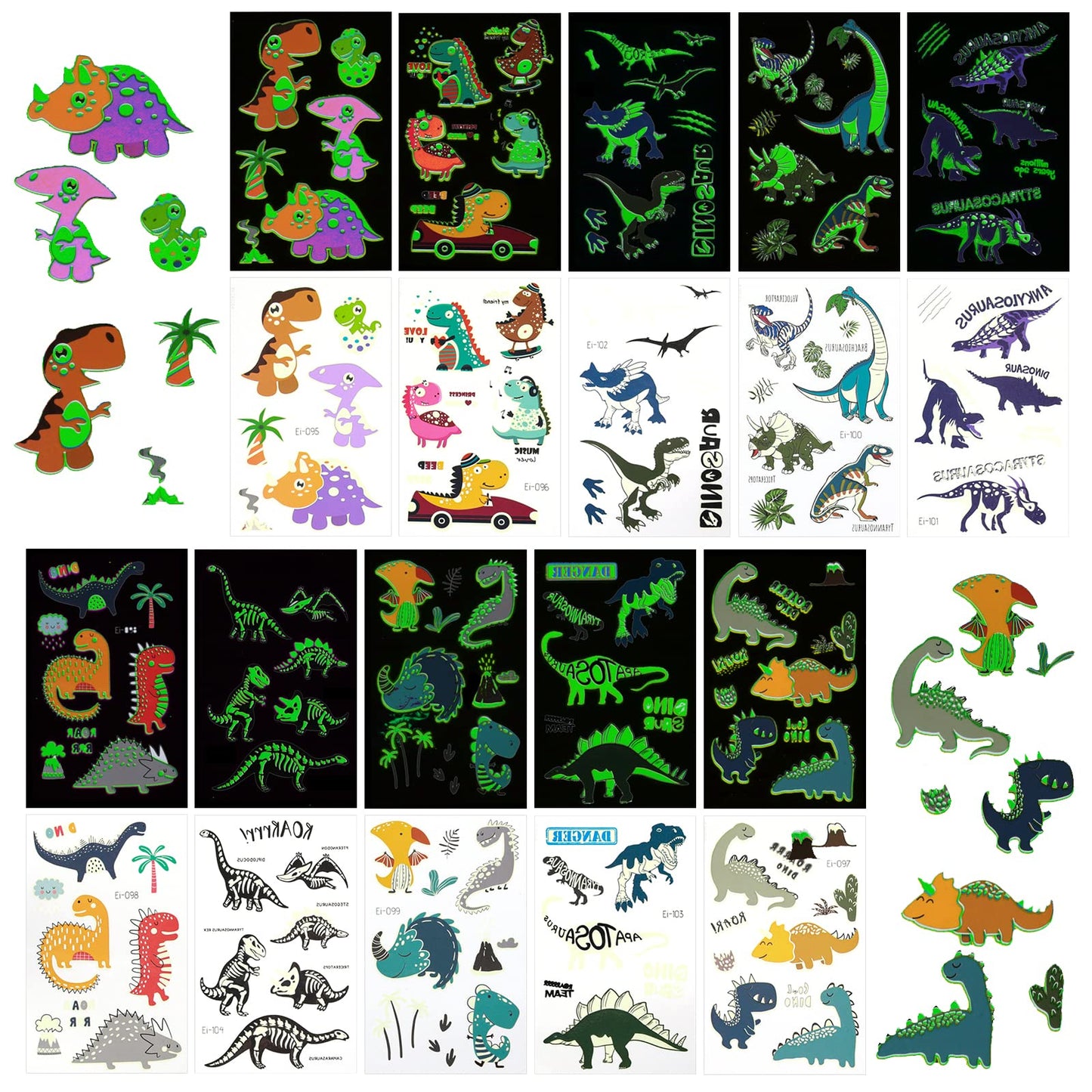 10 Sheets Dinosaur Temporary Tattoos Kids, Glow In The Dark Tattoos Temporary for Kids Waterproof Cartoon Temporary Tattoos for Kids Birthday Halloween Party Decorations
