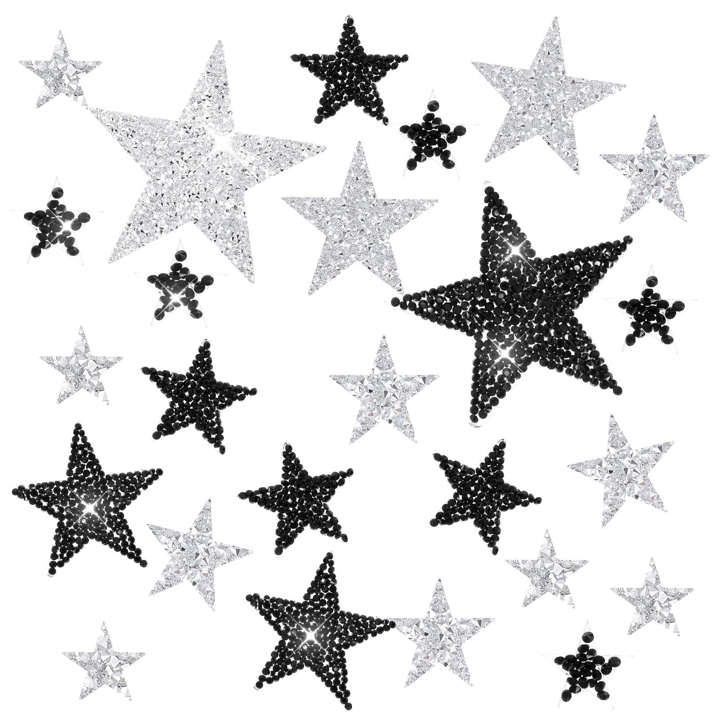 24Pcs Iron On Star Patches, Silver Star Jean Patches for Clothing Jeans DIY Repair Decoration(Black, Silver)