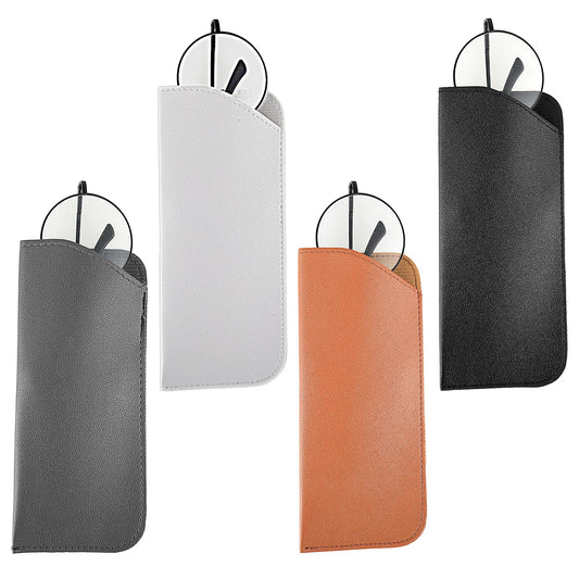 ASTER 4Pcs PU Leather Glasses Pouch Soft Glasses Cases, 7 x 3 Inch Portable Glasses Pouch Travel Sunglasses Pouch for Women Men Kids (Business Style)