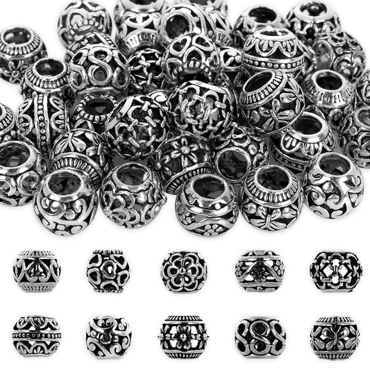ASTER 60 Pieces Silver Spacer Beads Hollow Beads 12mm DIY Spacer Beads for Jewelry Making Findings Bracelet Supplies
