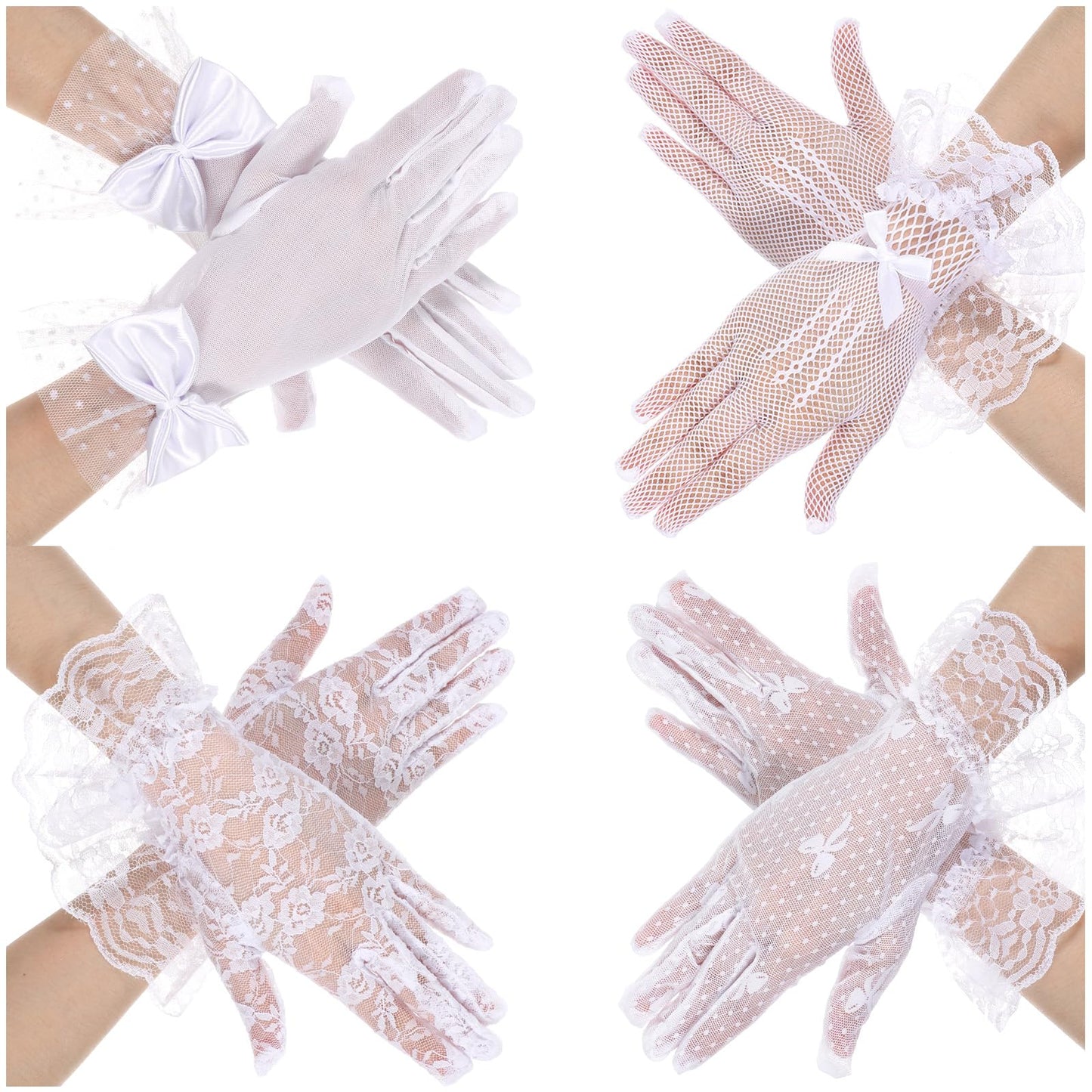 Lace Gloves for Women Short White Bridal Elegant Vintage Opera Gloves 1920s