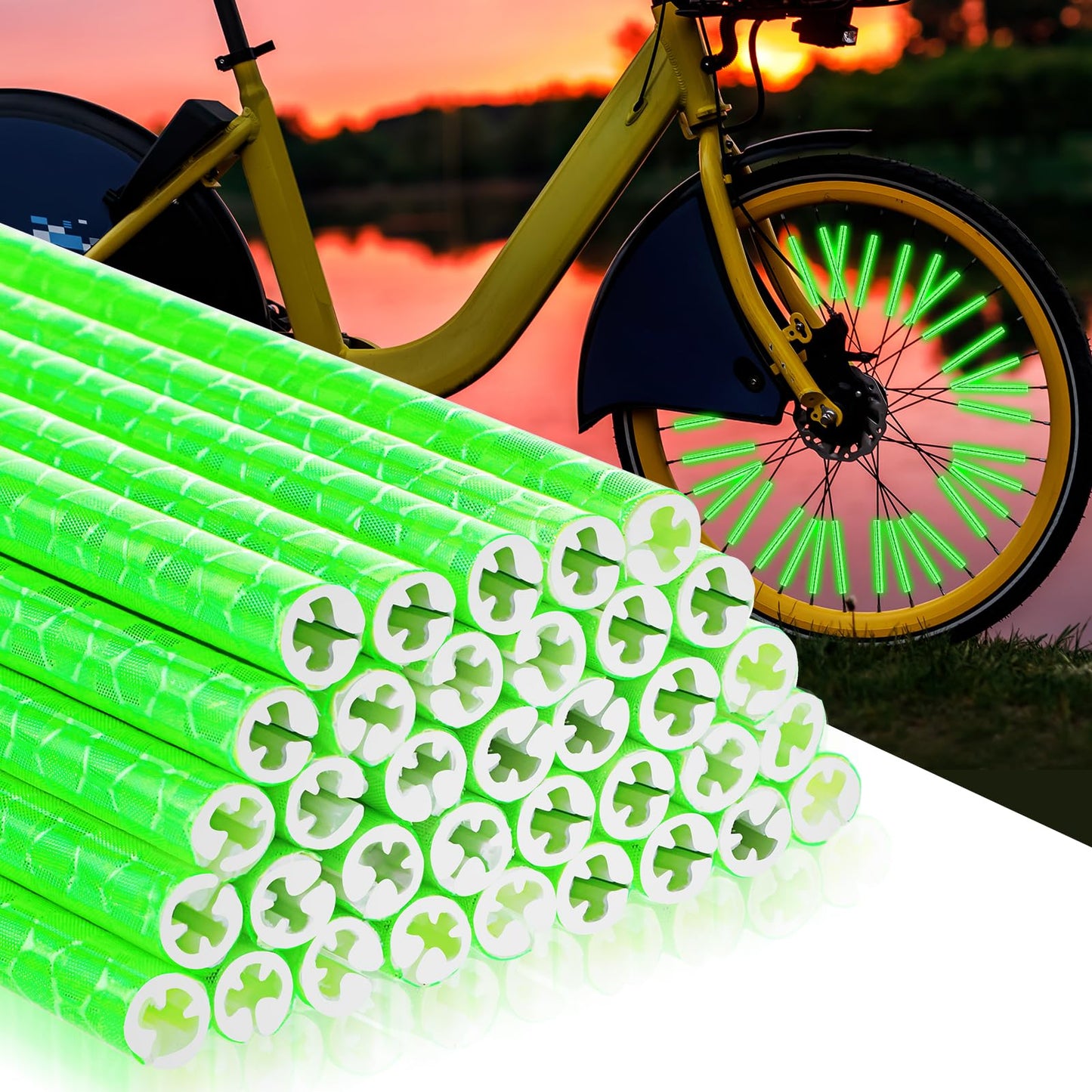 ASTER Bike Reflectors, 36 Pcs Bike Wheel Spoke Reflectors, 360° Visibility Waterproof Universal Bicycle Reflective Clips for Night Riding - Easy Installation - Fit for All Standard Bike (Green)