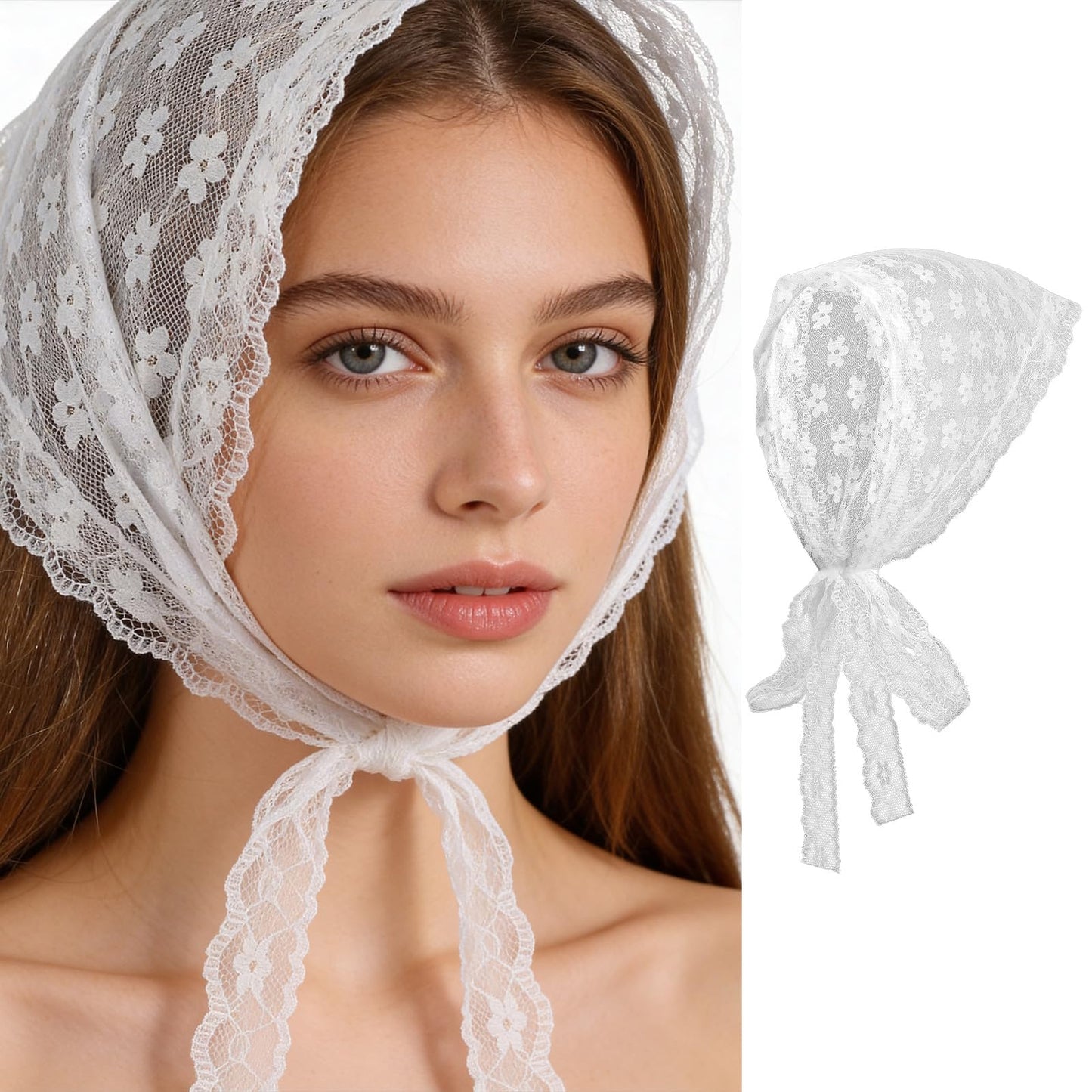 APLZGMG White Lace Headscarf, Women's Bandana, Elegant Triangular Scarf, Vintage Hair Scarf, Headpiece, Summer Headscarves, Hair Scarves, Hair Accessories