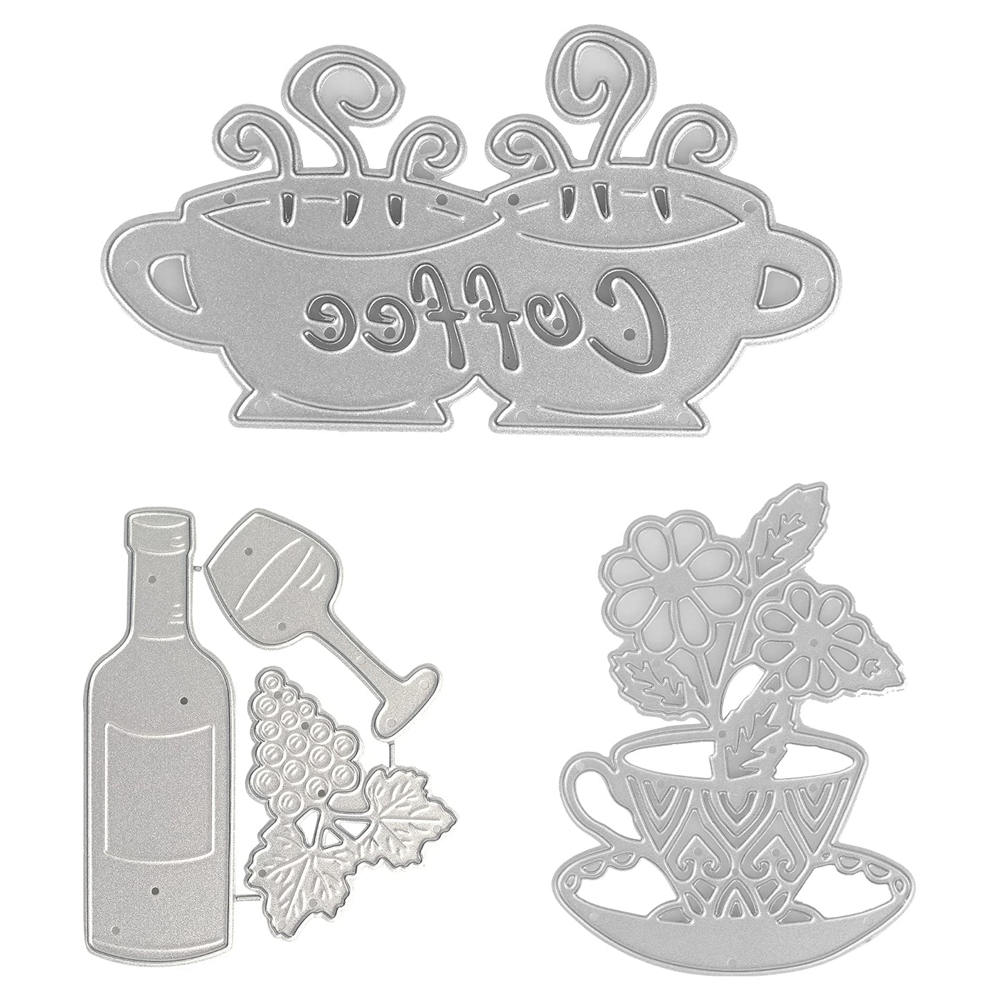 ASTER Die Cuts for Card Making Set, 3PCS Cup Flower Coffee Butterfly Metal Cutting Dies for DIY Scrapbooking Lace Border Edge Carbon Steel Embossing Template DIY Craft Paper Dies Card Making