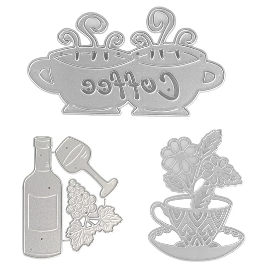 ASTER Die Cuts for Card Making Set, 3PCS Cup Flower Coffee Butterfly Metal Cutting Dies for DIY Scrapbooking Lace Border Edge Carbon Steel Embossing Template DIY Craft Paper Dies Card Making