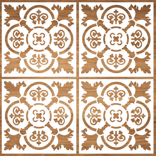ASTER 4 Pieces Resuable Tile Stencil 12 x 12 Inches Mandala Pattern Tile Templates, Wall Drawing Stencils for Painting on Wood, Floor, DIY Scrapbooks, Furniture, Home Decors