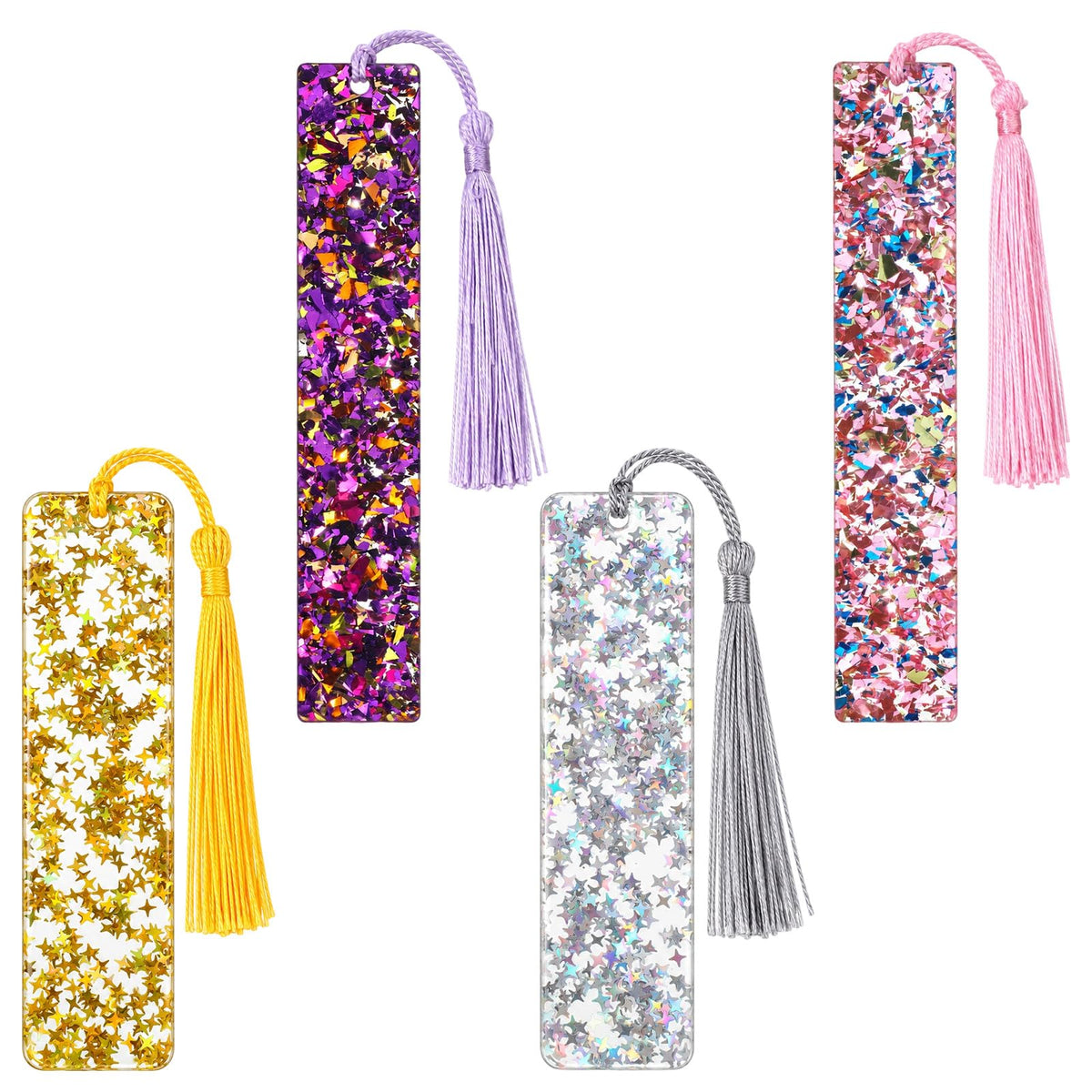 Children's Bookmark Pack of 4 Glitter Acrylic Bookmark Purple Pink Gold
