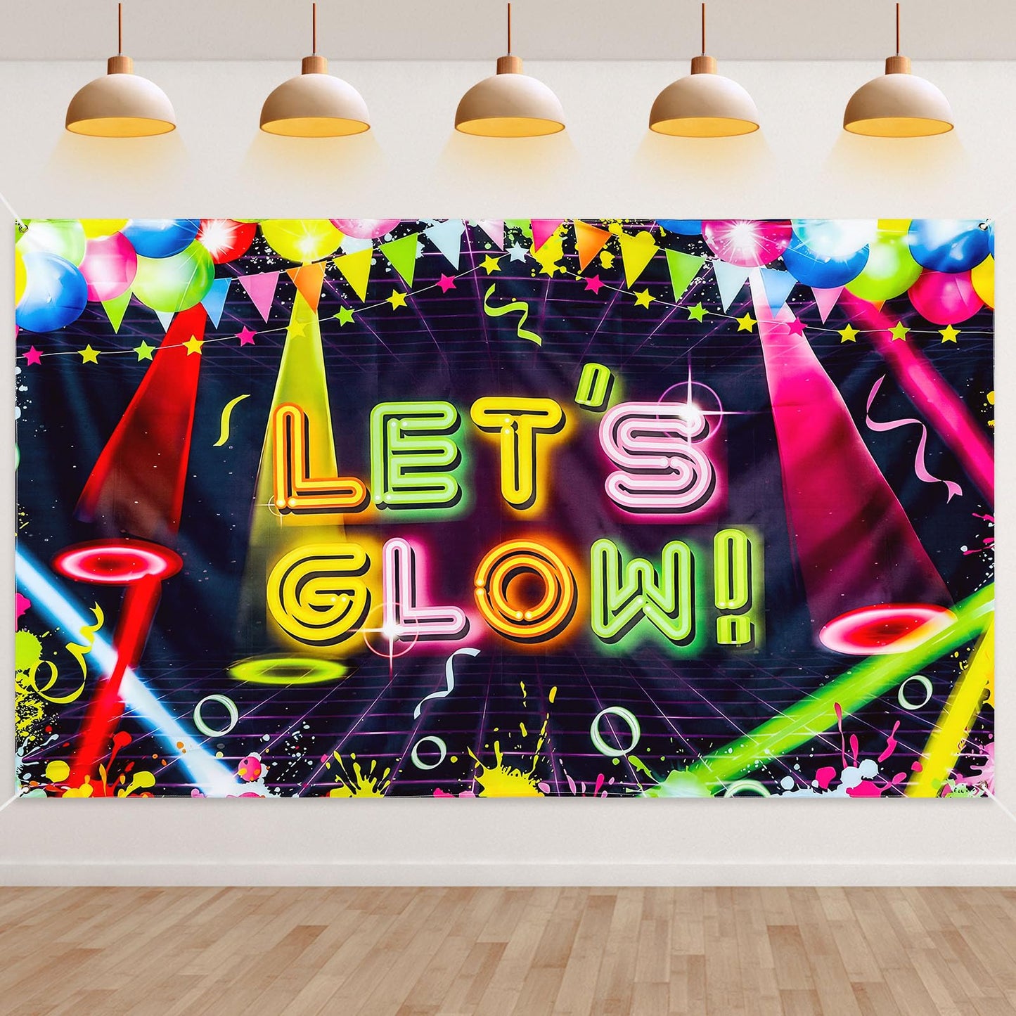 ASTER Neon Party Decorations Glow in The Dark Party Decor Neon Glow Party Backdrop Let Glow Party Banner Backdrop Decorations for Neon Themed Party Birthday Party