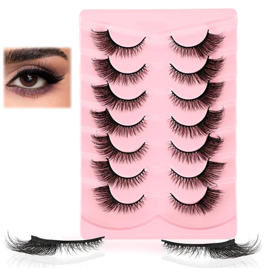 Aster 7 Pairs Cat Eye Lashes, False Eyelashes, Fluffy Faux Mink Lashes, Wispy Eye Lashes, Curl Fake Lashes, Natural Strip Lashes, Soft Lightweight False Eyelashes for Women, Girl?15MM?