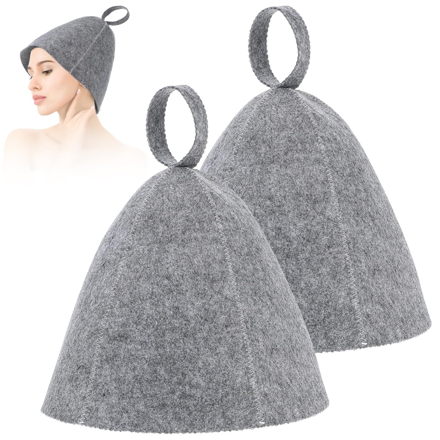 Pack of 2 Sauna Hat Felt, Wool Sauna Hat, Soft Sauna Cap, Sauna Hat Felt Hat, Absorbent, Sauna Accessories for Men and Women, Head Protection, Universal Size (Grey)