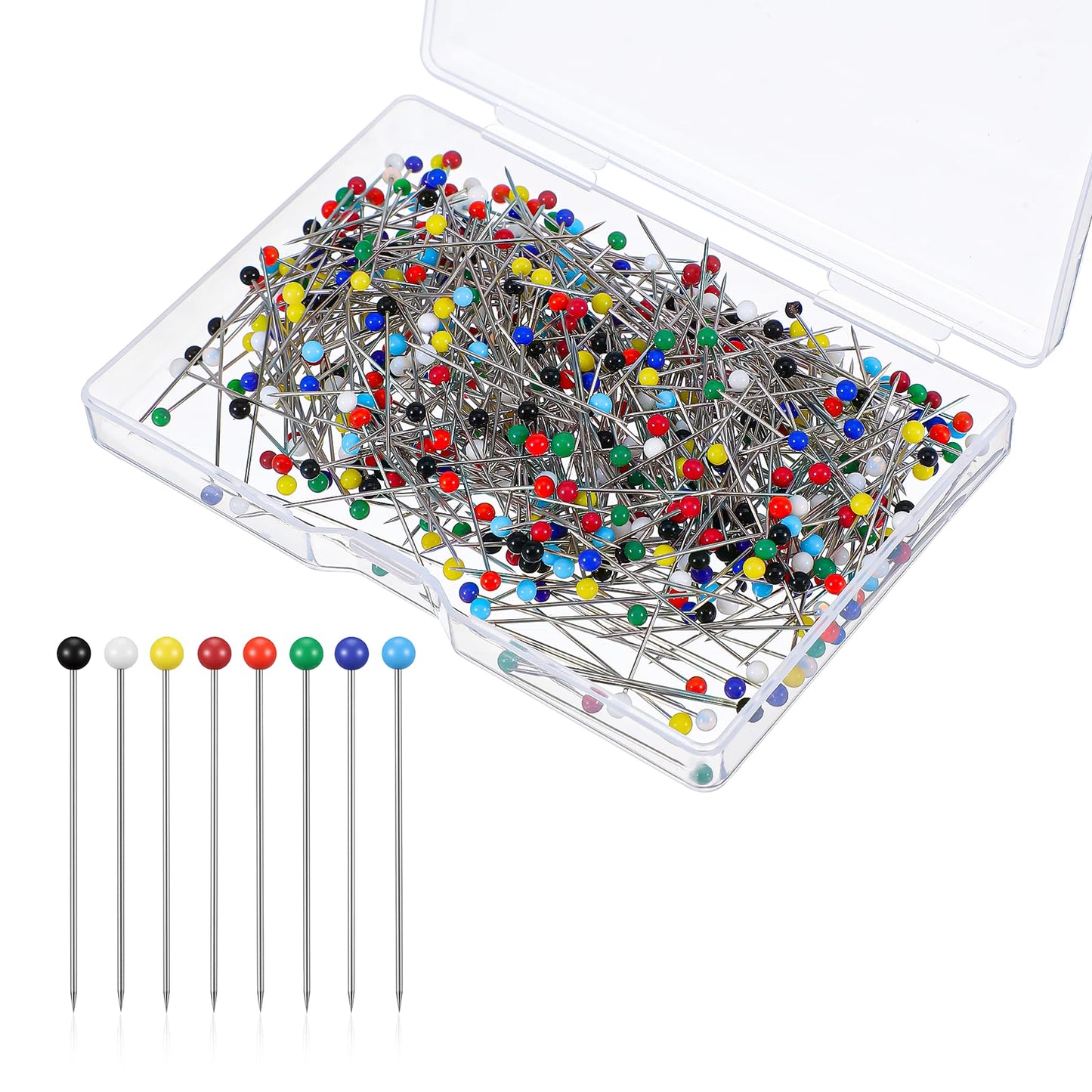 Pack of 500 Colourful Pins with Head, 32 mm Stainless Steel Pins, Colourful Glass Head Pins, Sewing Pins, for Crafts, Sewing, Hemming Crafts, Jewellery Components Decoration