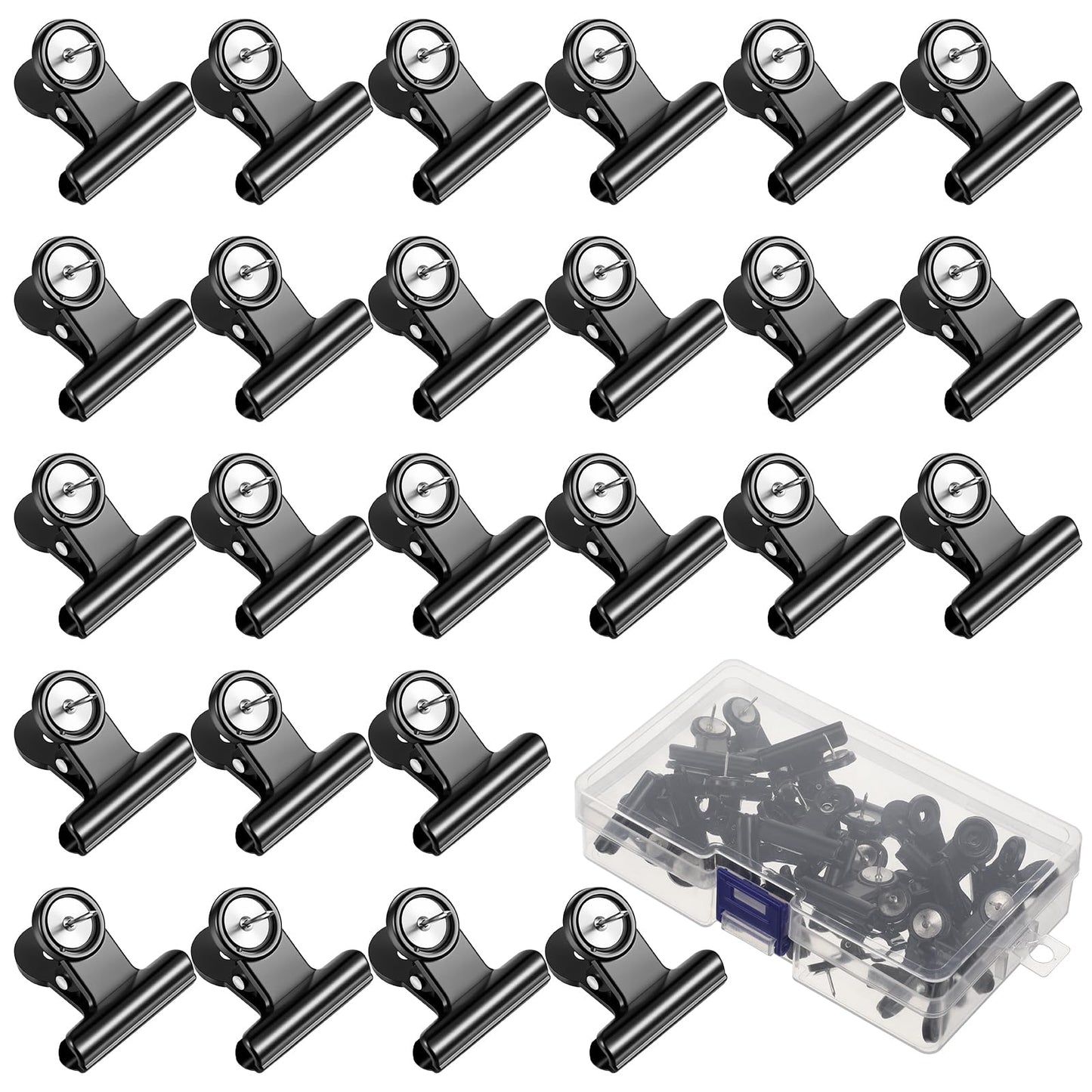 Pack of 25 push pin clips, metal, push pins, black, drawing pin holder with