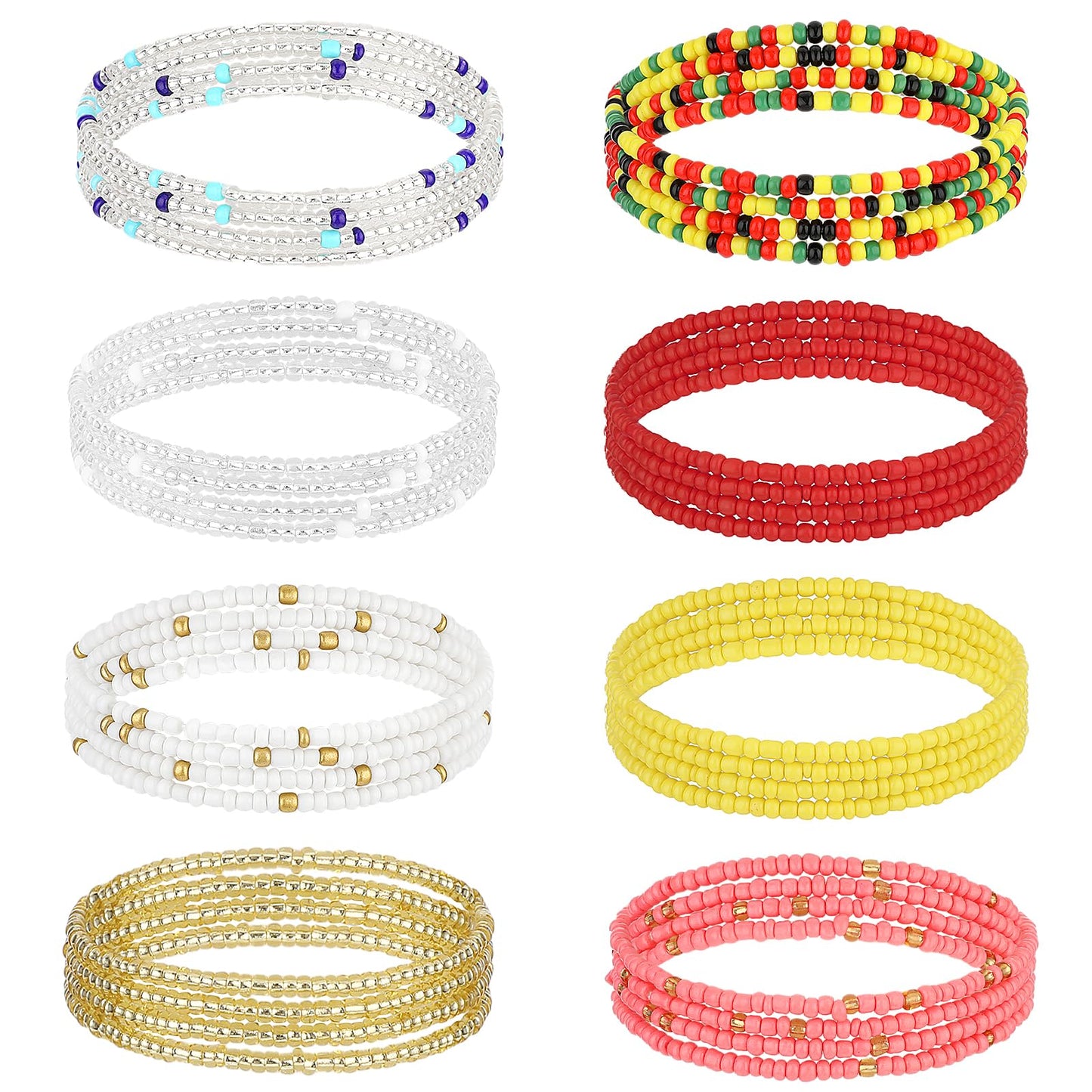 Aster 8pcs 33-55 Inches Waist Beads Set, Crystal Waist Beads String African Waist Beads Plus Size Belly Beads Chains for Women Handmade Layered Body Chain Beach Bikini Colorful Jewelry