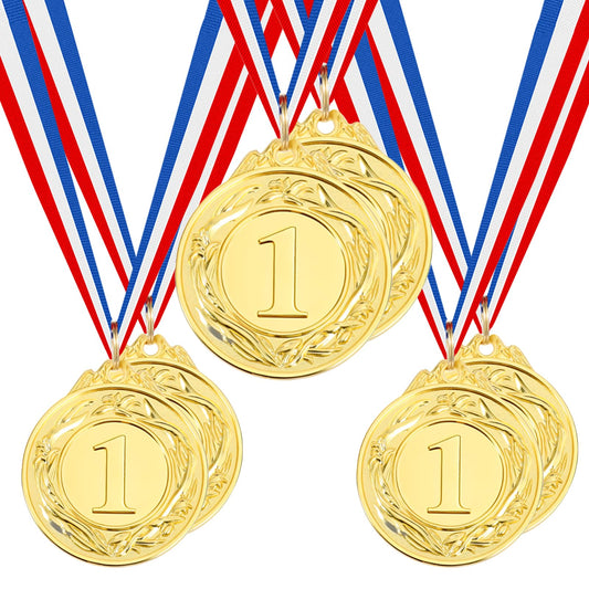 Aysatogc 6 Pieces Gold Medals, 1st Place Award Winner Medals Awards for Kids Winner with Ribbon Gold Prizes for Sports Competitions Party Spelling Bees, Olympic Style