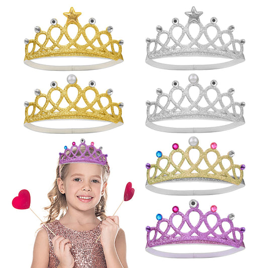 Aster 6 Pieces Princess tiara Sparkling Baby Crown Tiara Fit for 1-6 Years Baby Girls, Princess Crown Headband Adjustable Elastic Princess Girls Tiaras for Kids Birthday Party
