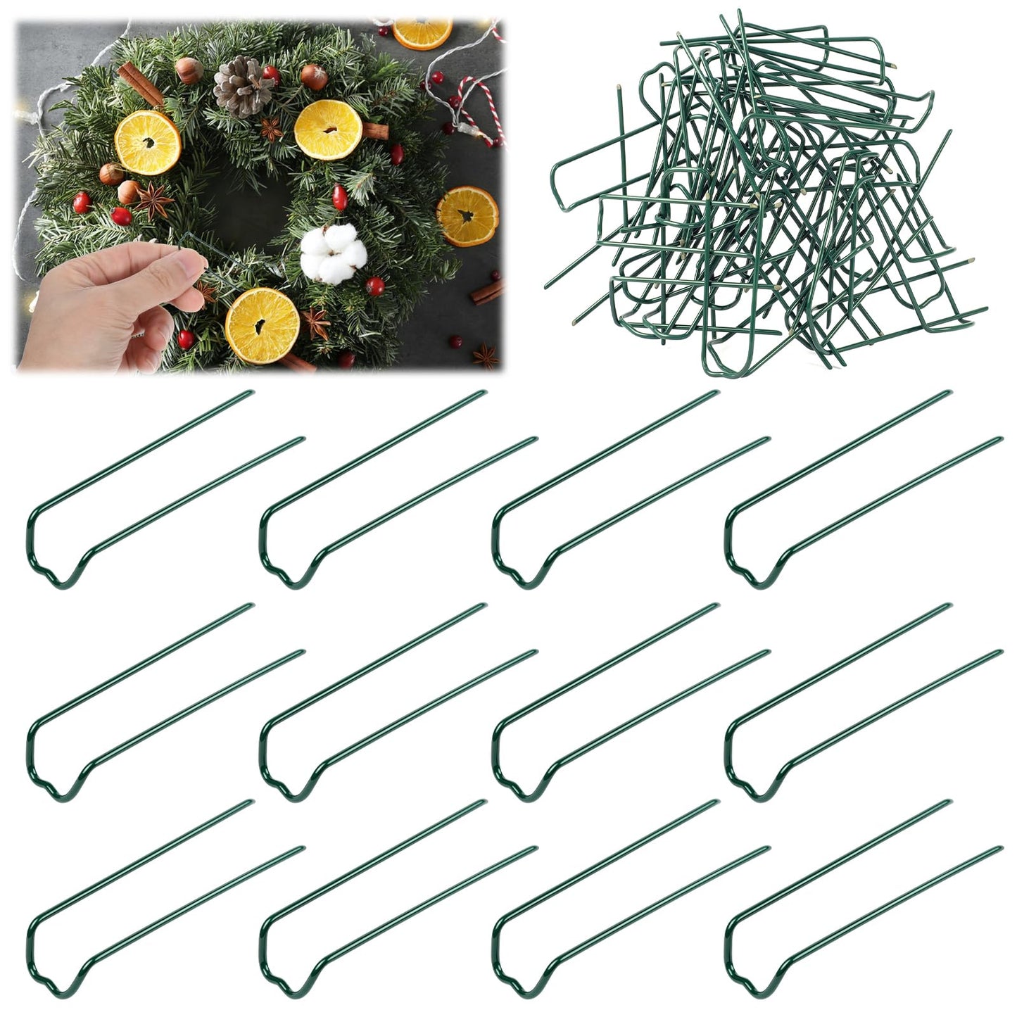 Green Floral Pins for Crafts, 50pcs U-Shaped Plant Pins