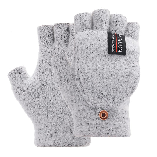 Thinp Fingerless Gloves for Women and Men, Winter Gloves Warm Wool Knit Flip Fingerless Gloves with Cover Convertible Mittens Knitted Gloves (Grey)